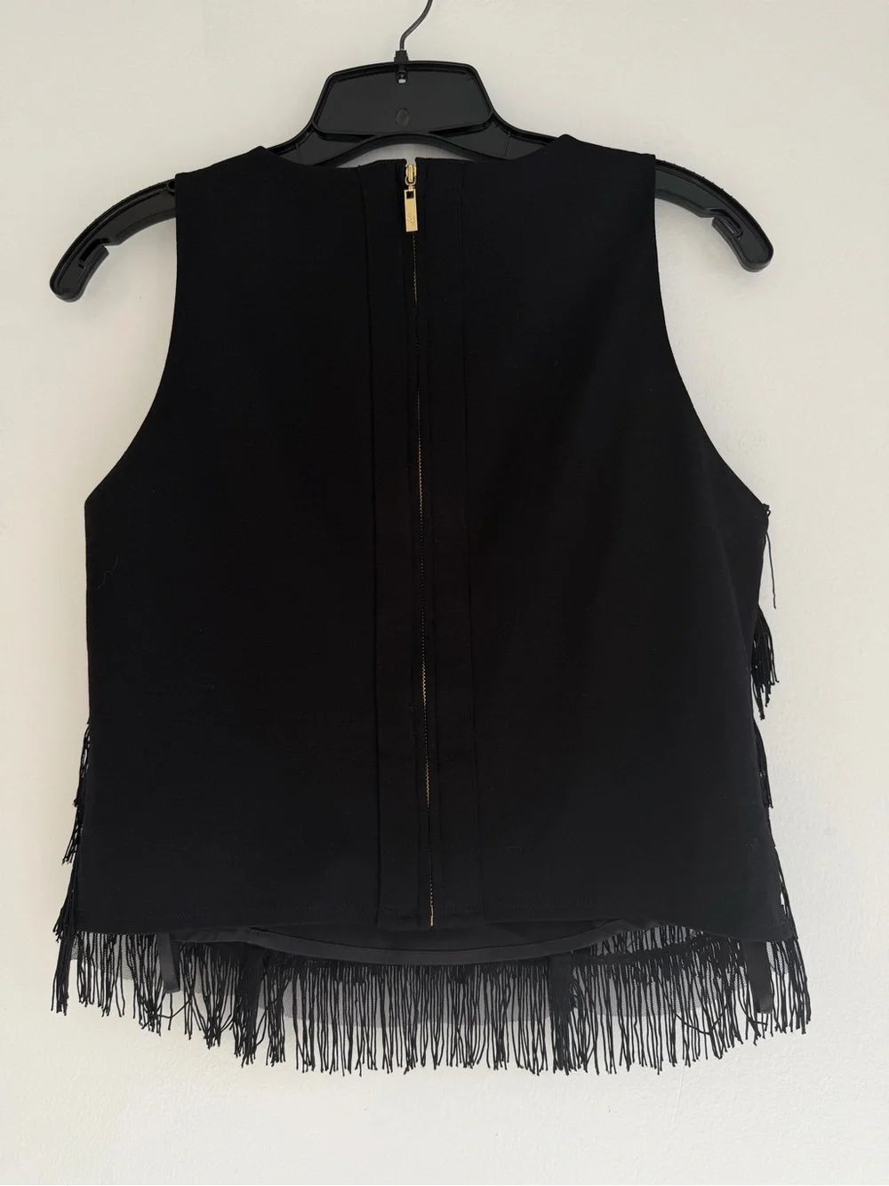 Eliza J Black Fringe Sleeveless Top and Skirt Two Piece Set Size 6 8578